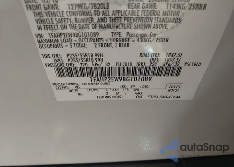 2011 Ford Taurus Sel from USA, damaged, VIN 1FAHP2EW9BG101089